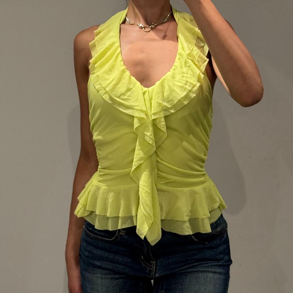 Ruffled Green Mesh Top L